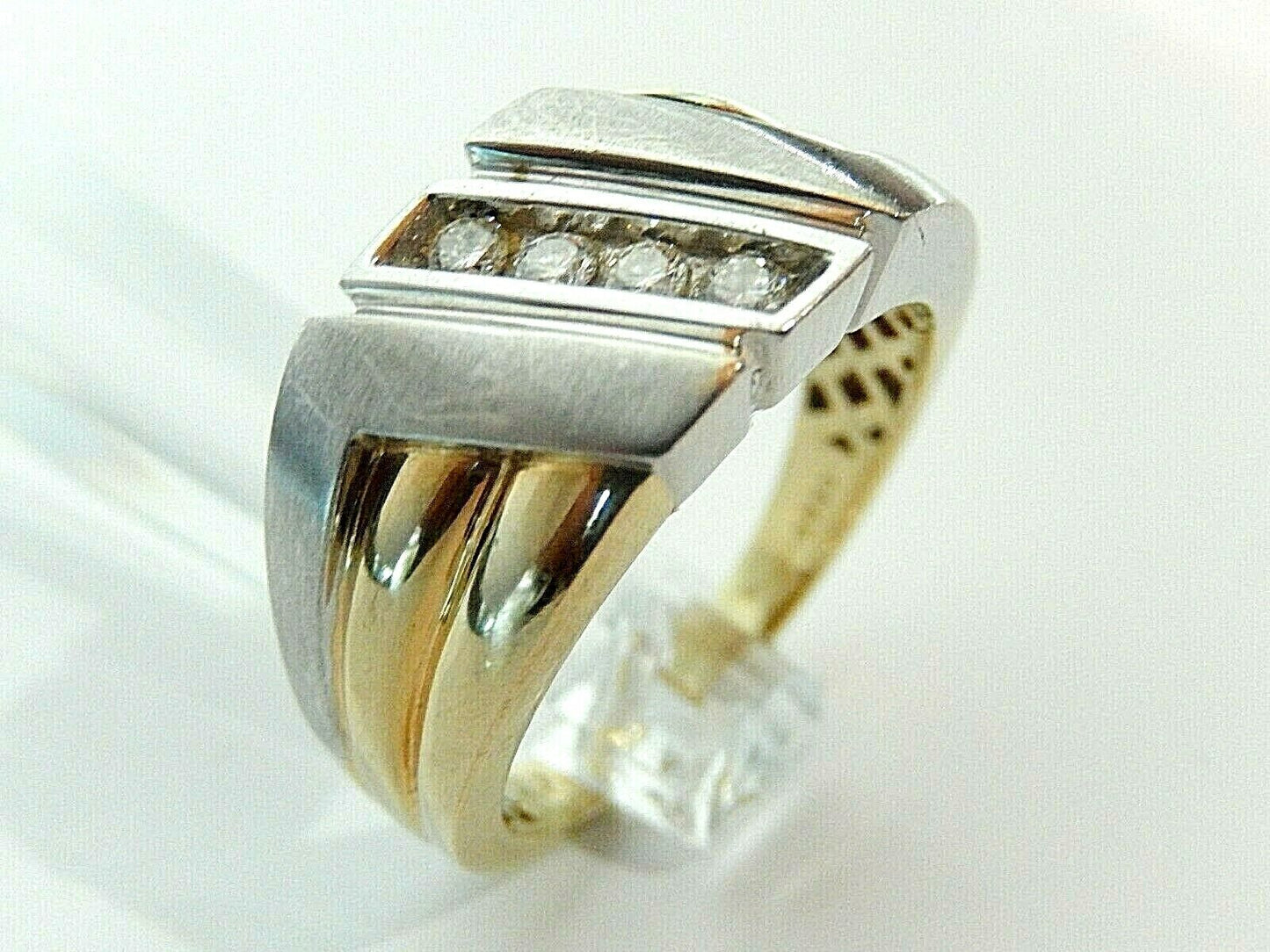 *LARGE* 14K TWO TONE GOLD .25CT MEN'S DIAMOND RING  SIZE 12