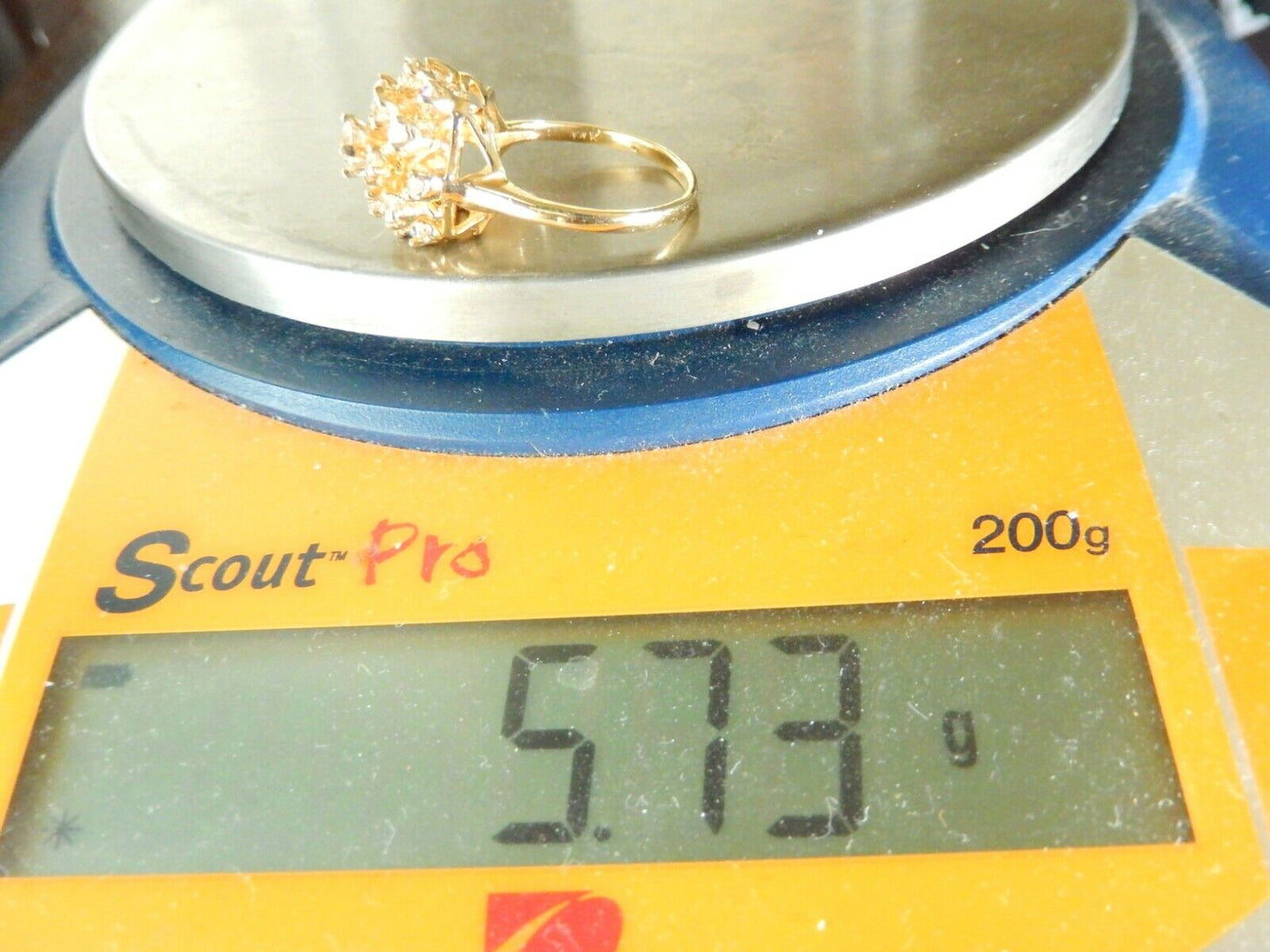 14k Yellow Gold White 1.5CT CZ Cluster Design Gorgeous Ladies Ring Size 7.5