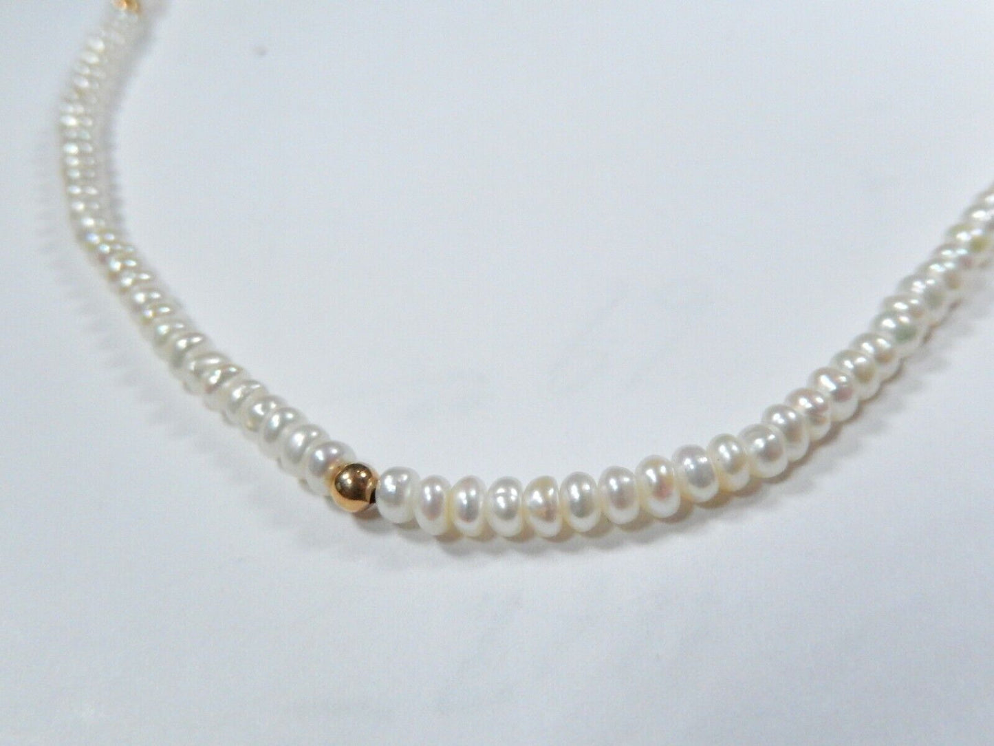 *VINTAGE* 14k Yellow Gold 3mm Beads with 3mm Pearls Necklace 16" Long