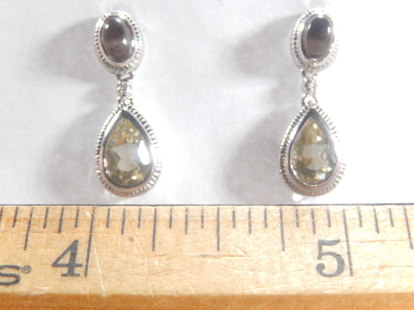 Sterling Silver Light Green Peridot & Smoky Quartz Gemstone Dangle  Earrings