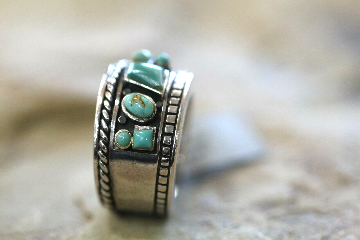 *VINTAGE*   Native American THICK Sterling Silver 925 Turquoise Ring Size 6.25