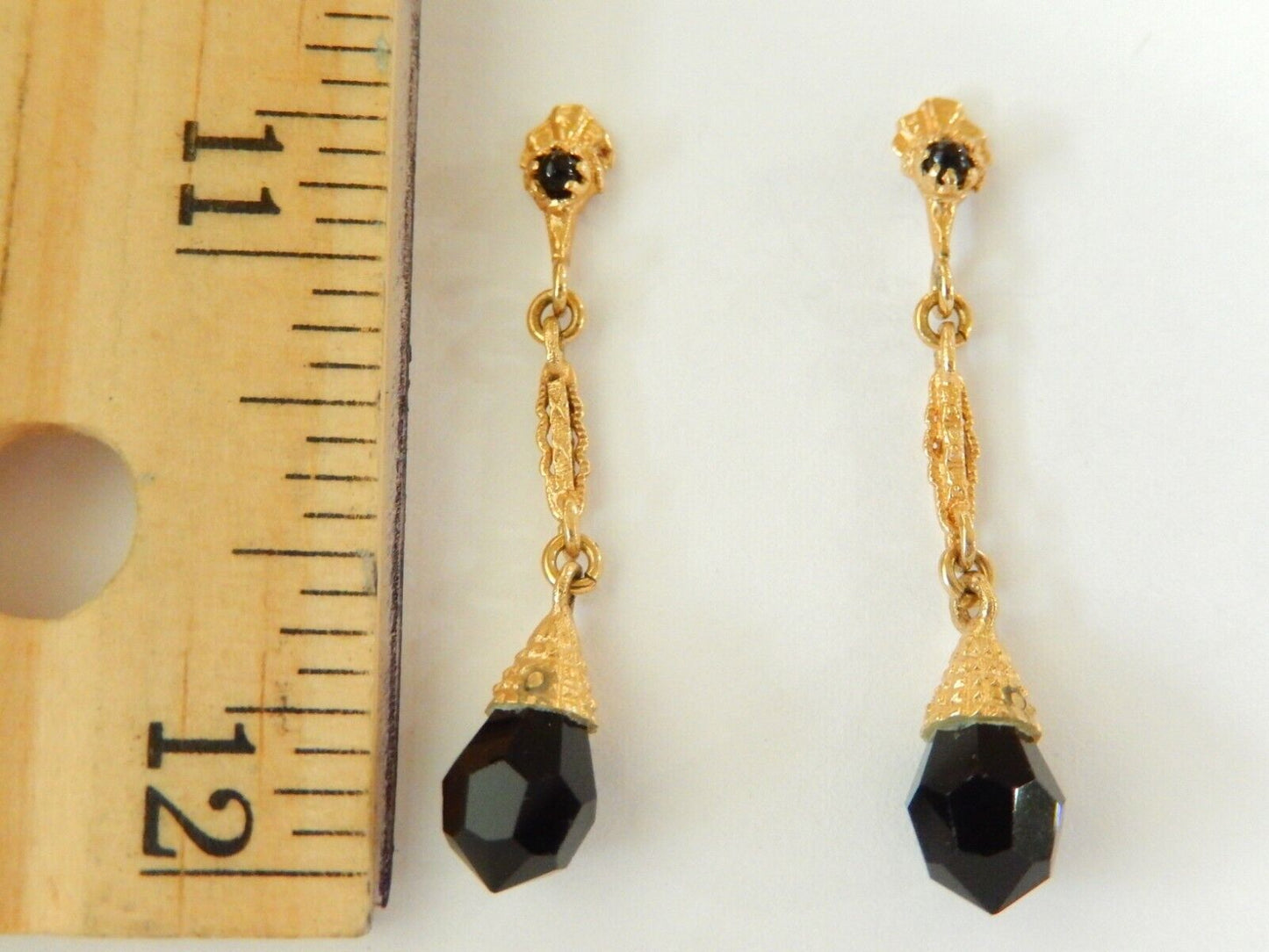 *NWT* 14K YELLOW GOLD BLACK ONYX DANGLE EARRINGS 1.5" TALL