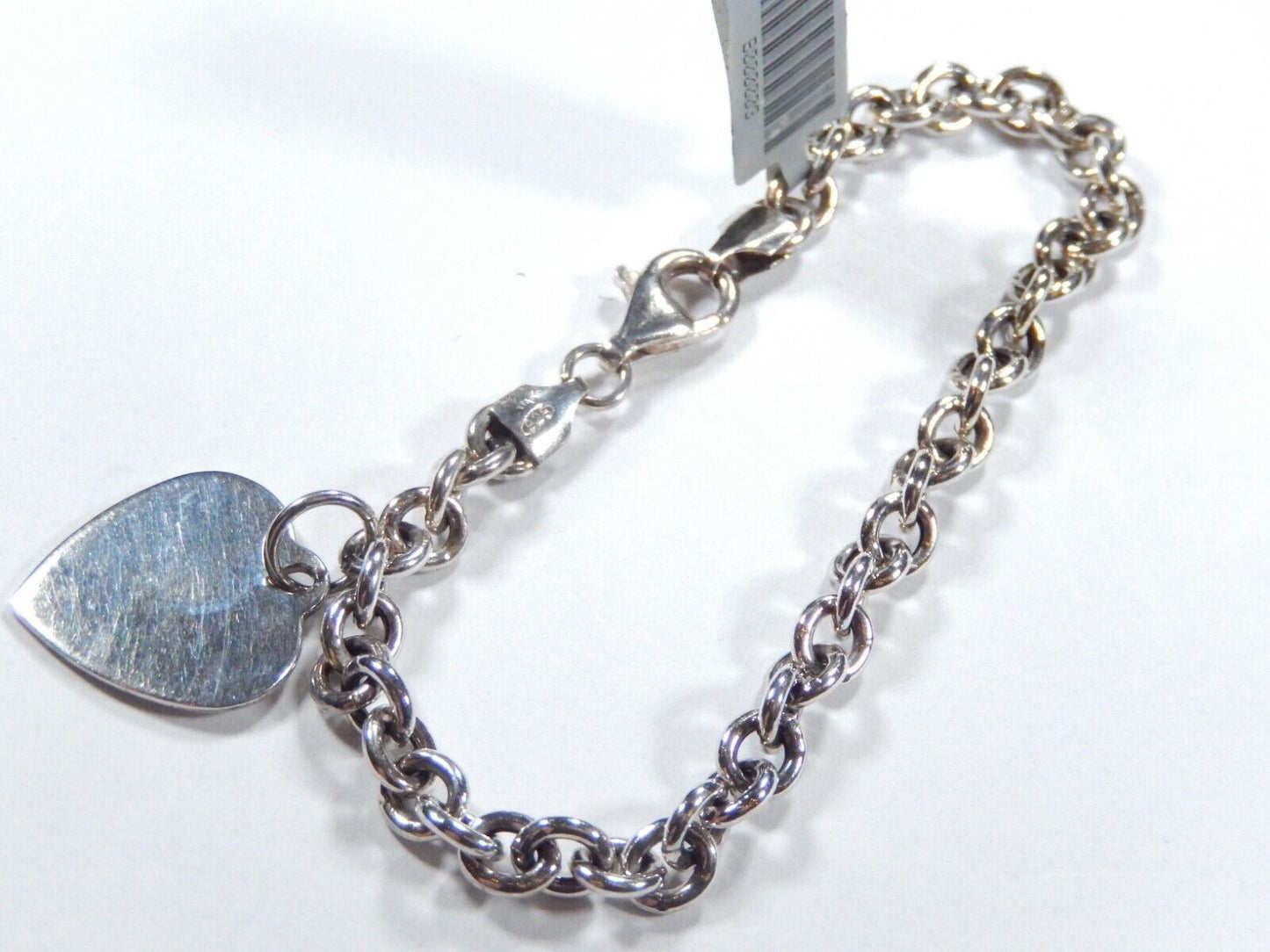 Sterling Silver 5.50 mm Rolo Link Chain Bracelet w/ Heart Tag Charm 7"