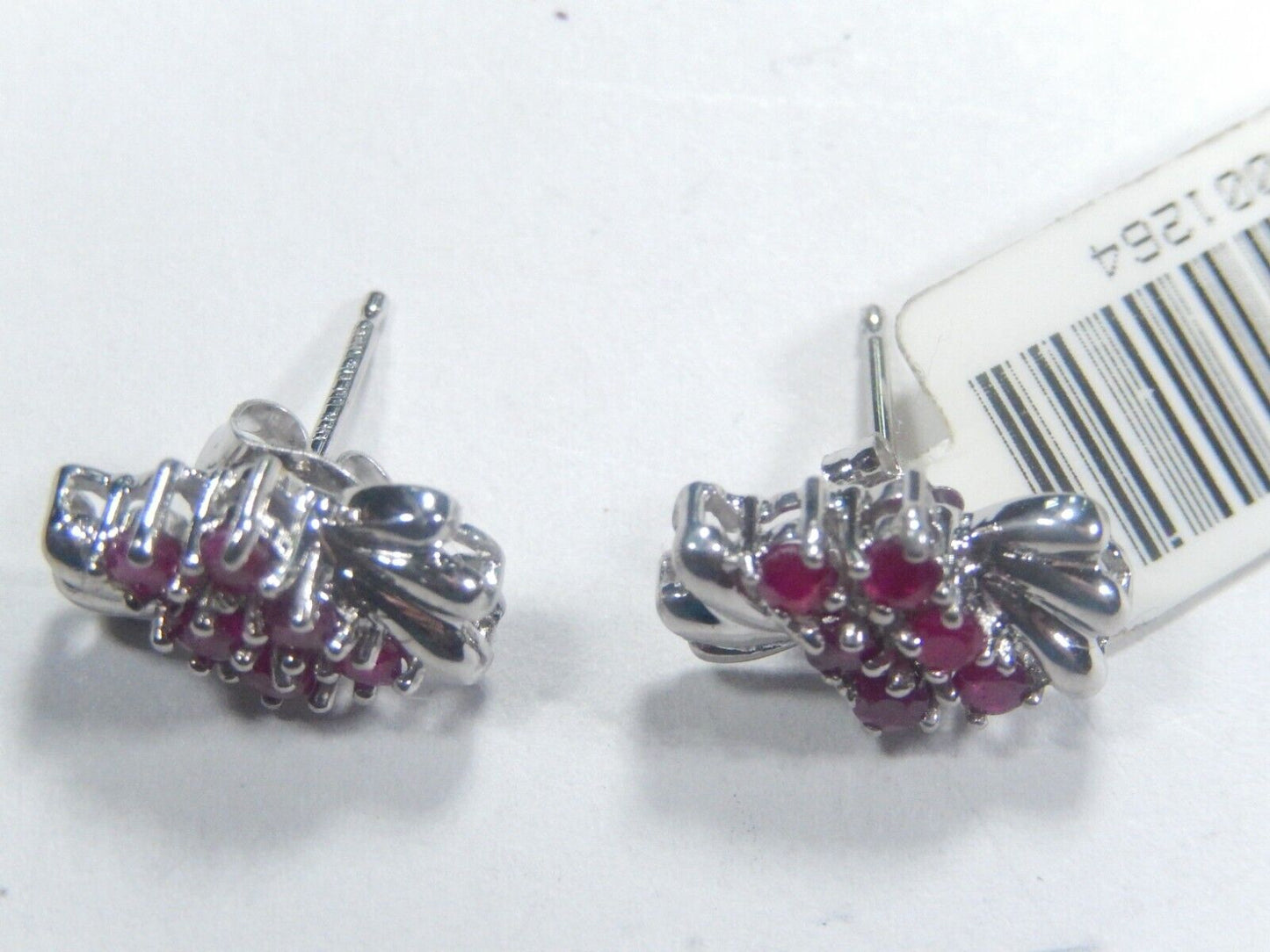 *VINTAGE*  14k White Gold Natural Ruby Floral Post Earrings 12 mm x 8 mm