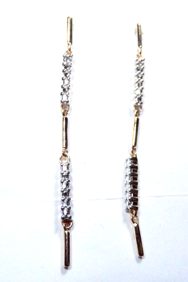 Gold Vermeil .925 Natural Diamond 2" Long Dangle Earrings