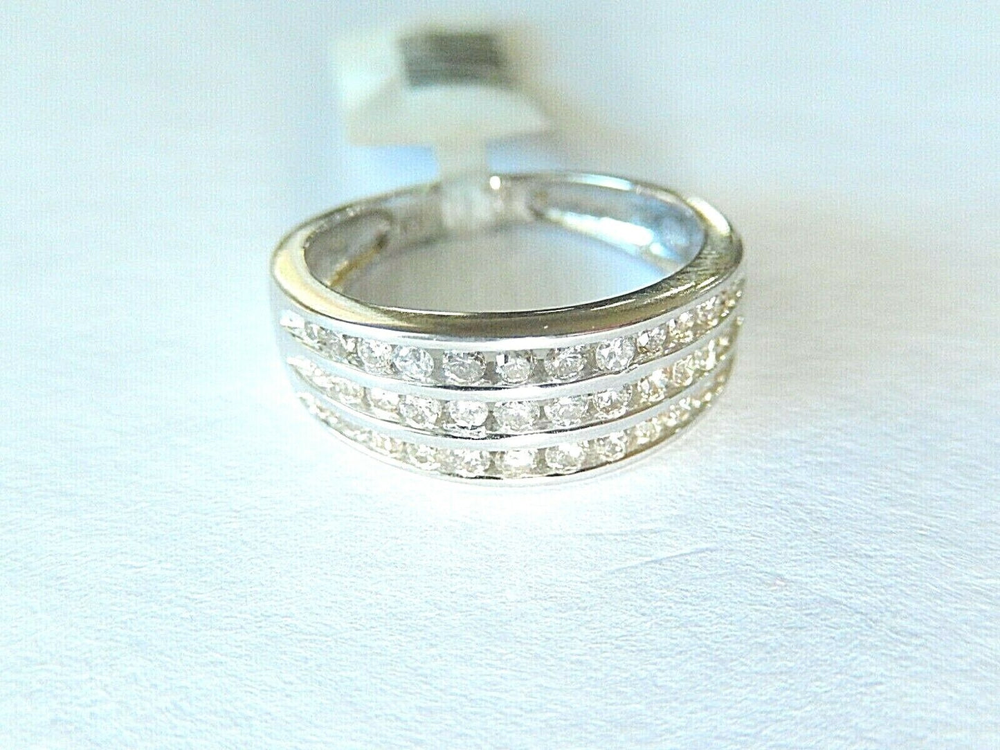 *NWT* VS Diamond Wedding 7mm Band Ring Three Row 14K White Gold 3/4 Carat Sz 6.5