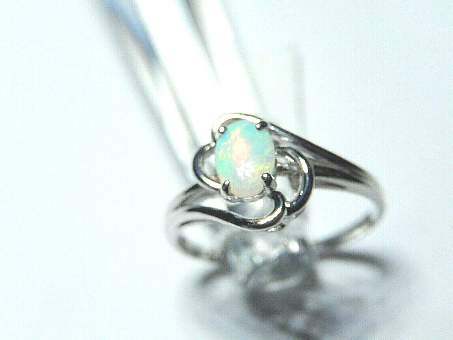 *NWT*  10k White Gold Oval Opal Solitaire Ring Size 6.5