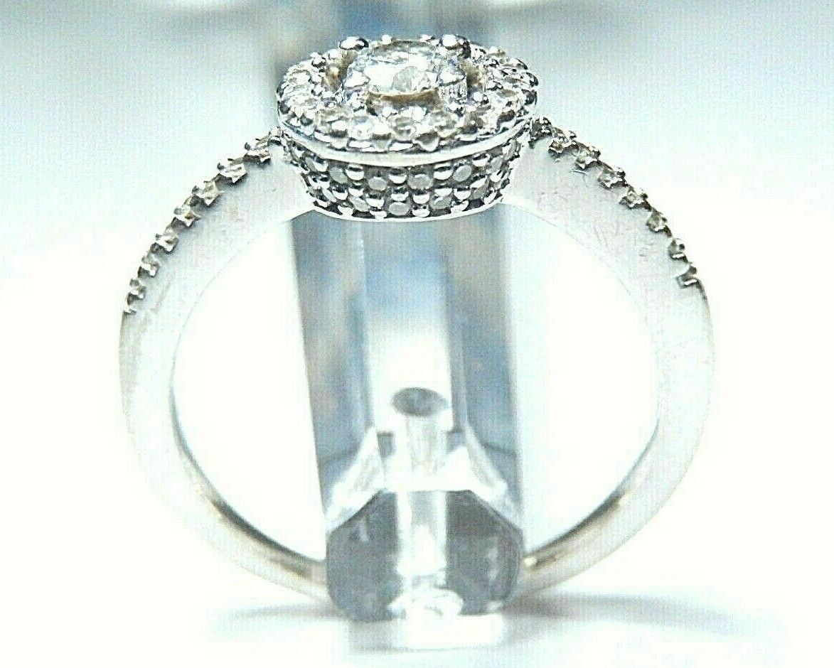 *VINTAGE* 14K White Gold .82CT Halo Natural Diamond Engagement  Ring Size 7.25