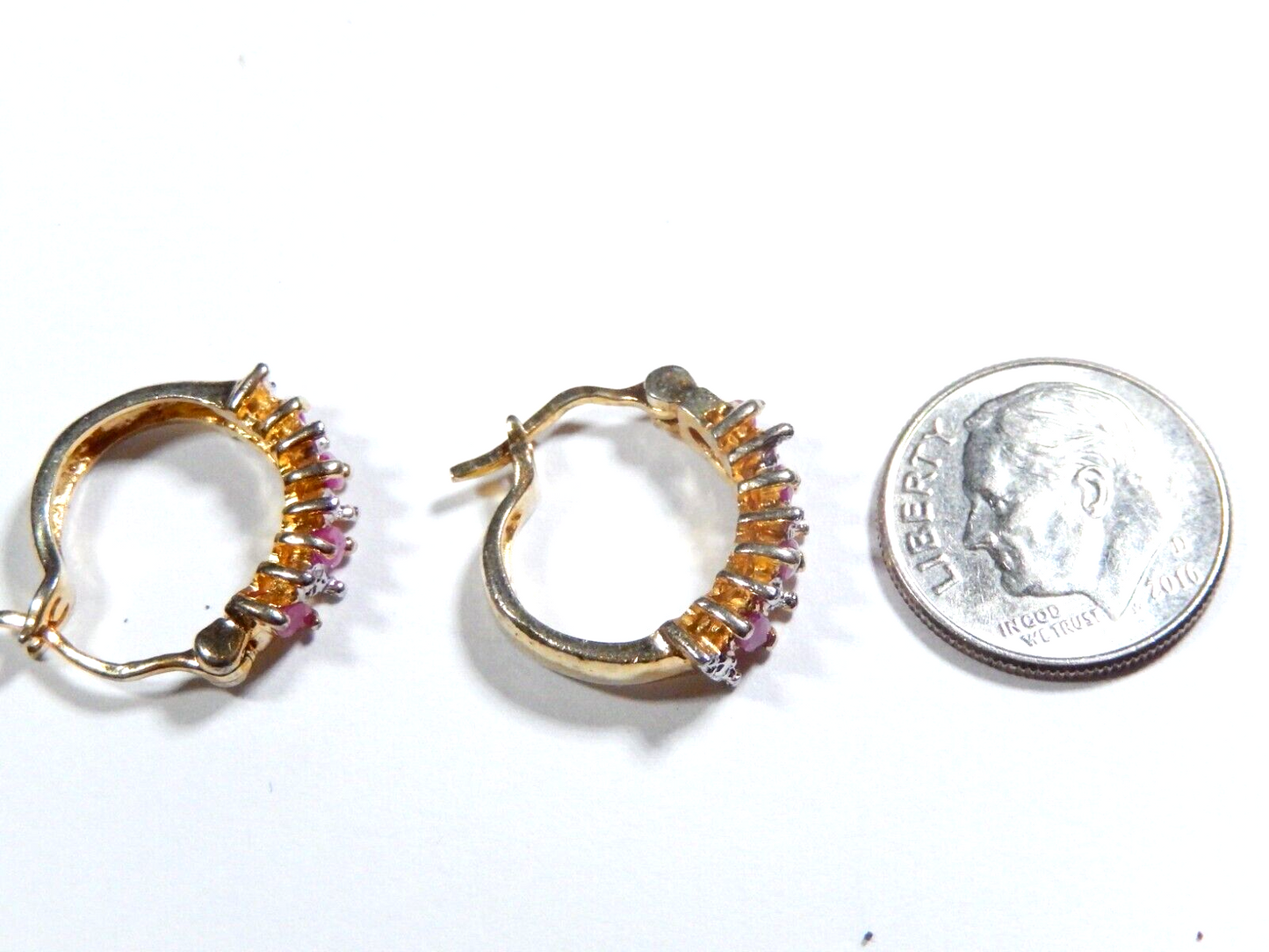 Sterling Silver Vermeil Marquise Ruby & Diamond Accent Huggie Hoop Earrings