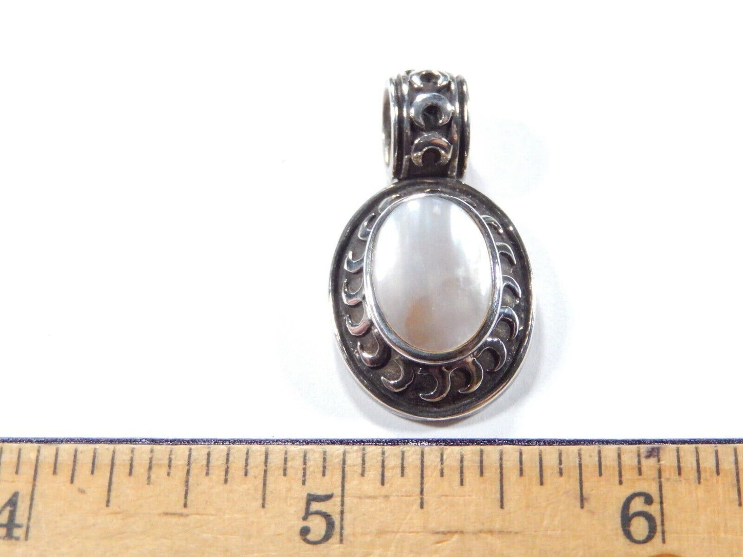 Sterling Silver Mother Of Pearl Decorative Slide Pendant 1.25" x .75"