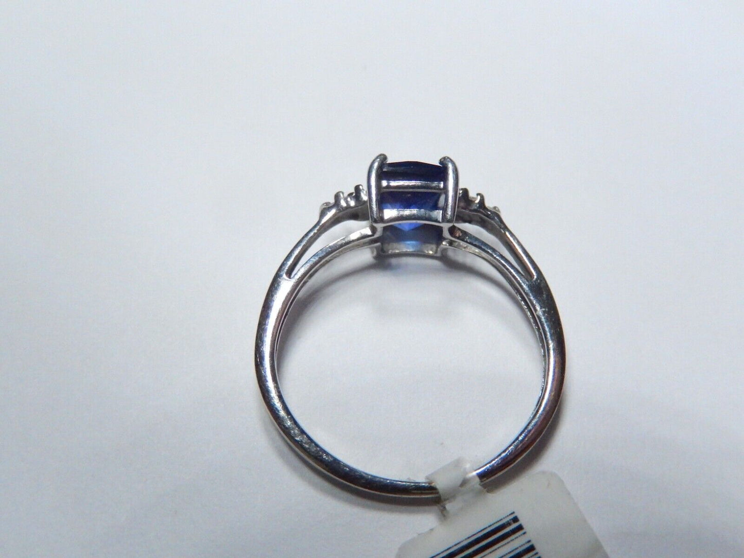 *VINTAGE* 10k White Gold Lab Created Checkerboard Cut Sapphire &Diamond Ring 5.5