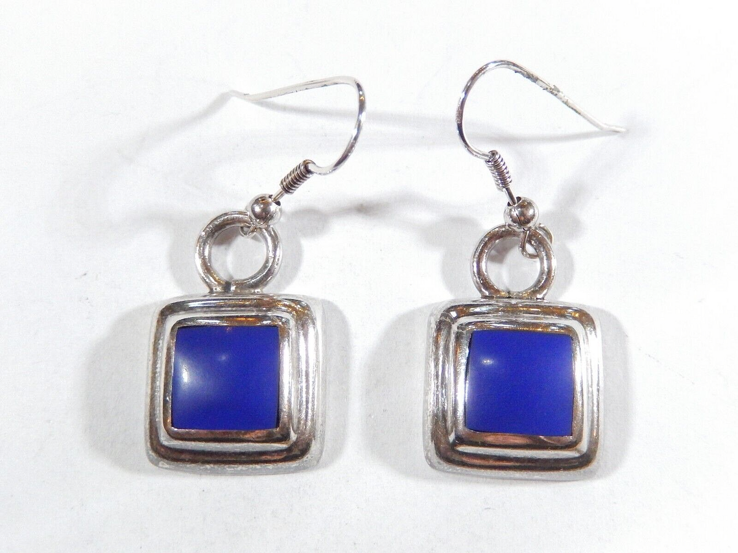 *VINTAGE* Mexico 925 Sterling Silver & Lapis Lazuli Square Dangle Earrings