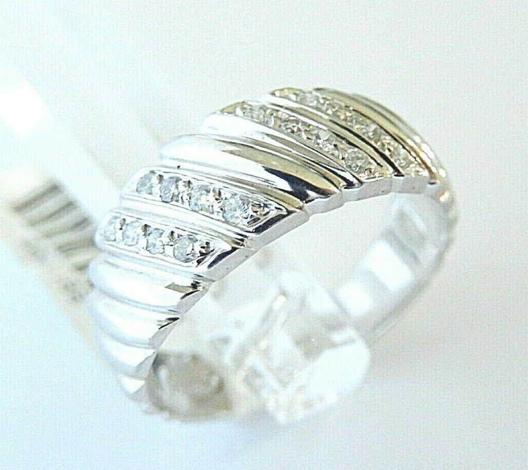 18K MENS/LADIES WHITE GOLD 8 MM WEDDING BAND REAL DIAMOND RING 1/5 CT Sz 9.75