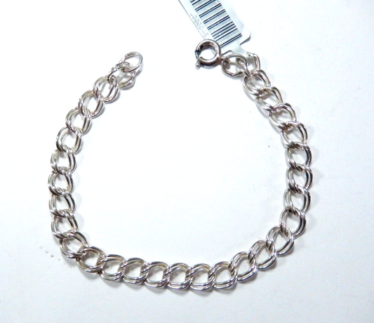 VINTAGE ~  Sterling Silver Double Link Charm Bracelet - 7"