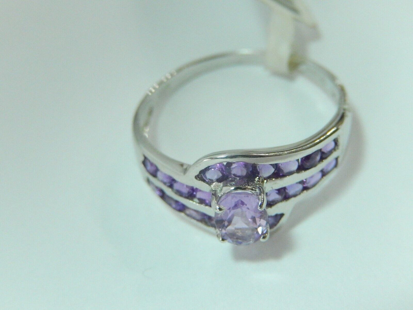 Solid 10k White Gold 1CT Natural Amethyst Ladies Ring Size 7.5