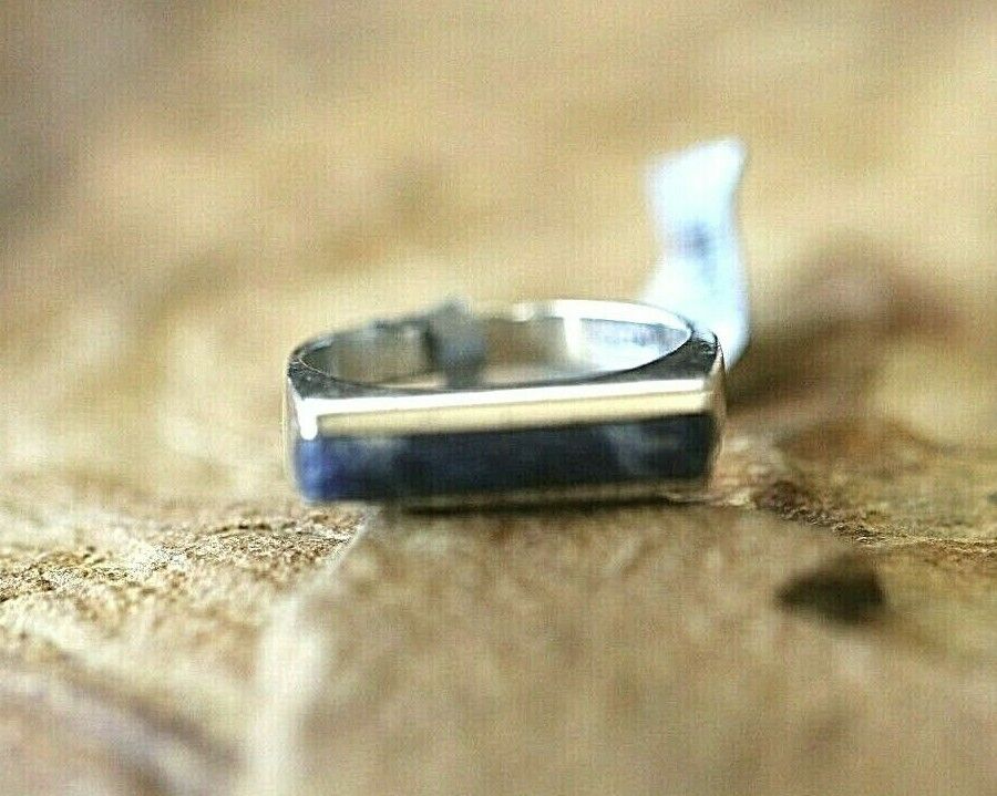 Vintage Mexico Signed Sterling Silver Lapis Lazuli 5.5mm Wide Band Ring Sz 8.5