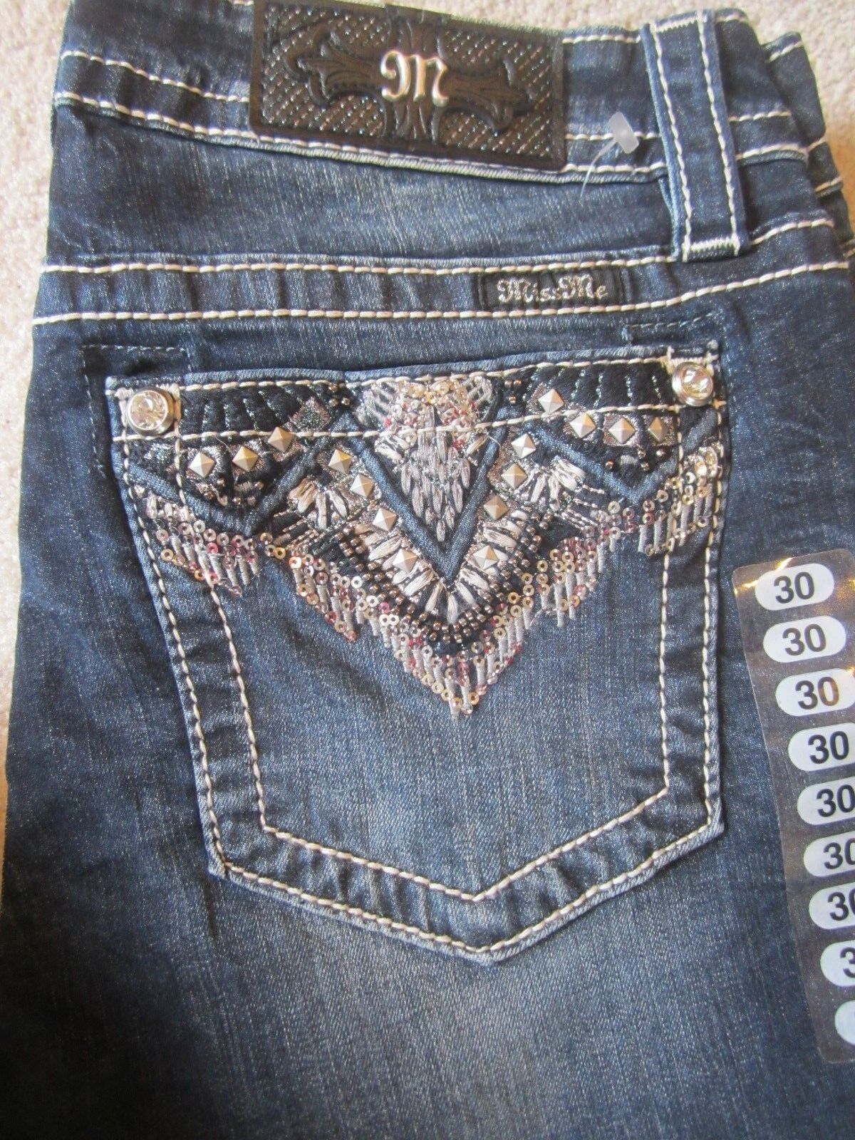NWT- MISS ME  Embellished Signature Skinny Cut Stretch Jeans 30 x 30 NWT