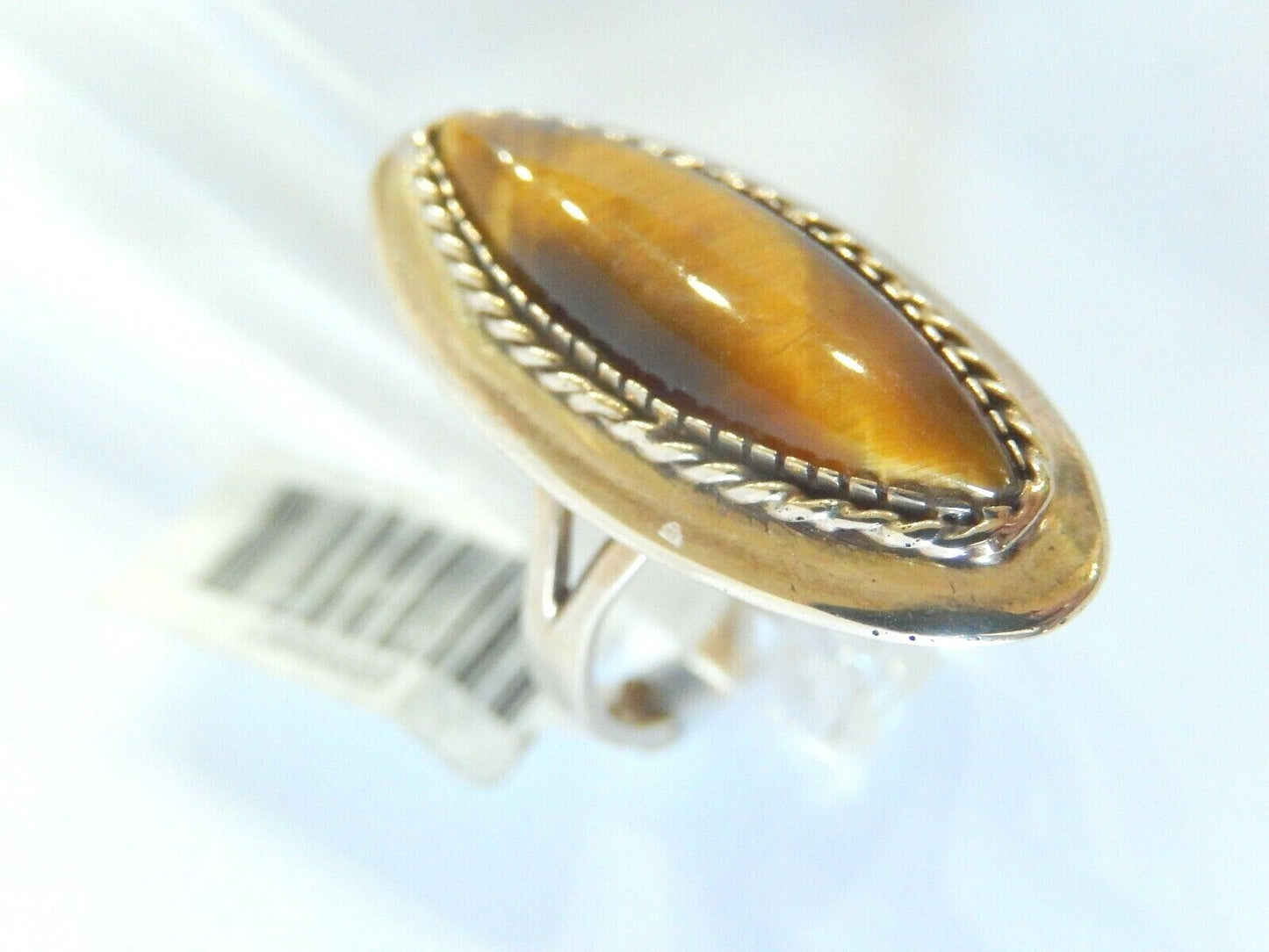 *VINTAGE* LADIES 14K YELLOW GOLD LONG  30mm TIGERS EYE RING SIZE 6