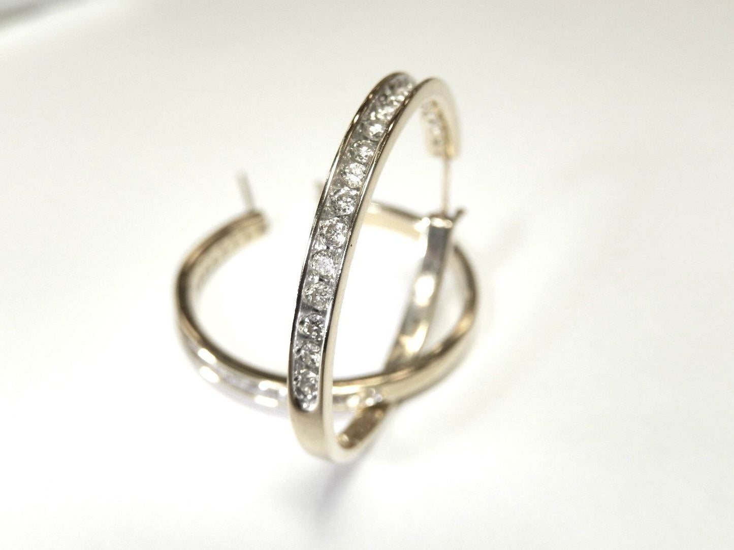LARGE 14k Yellow Gold 2.5 CT Natural Diamond Hoop Earrings  32.5mm  8.39gms