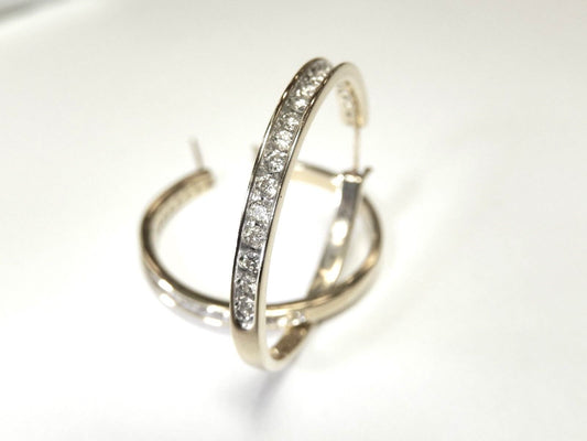 LARGE 14k Yellow Gold 2.5 CT Natural Diamond Hoop Earrings  32.5mm  8.39gms