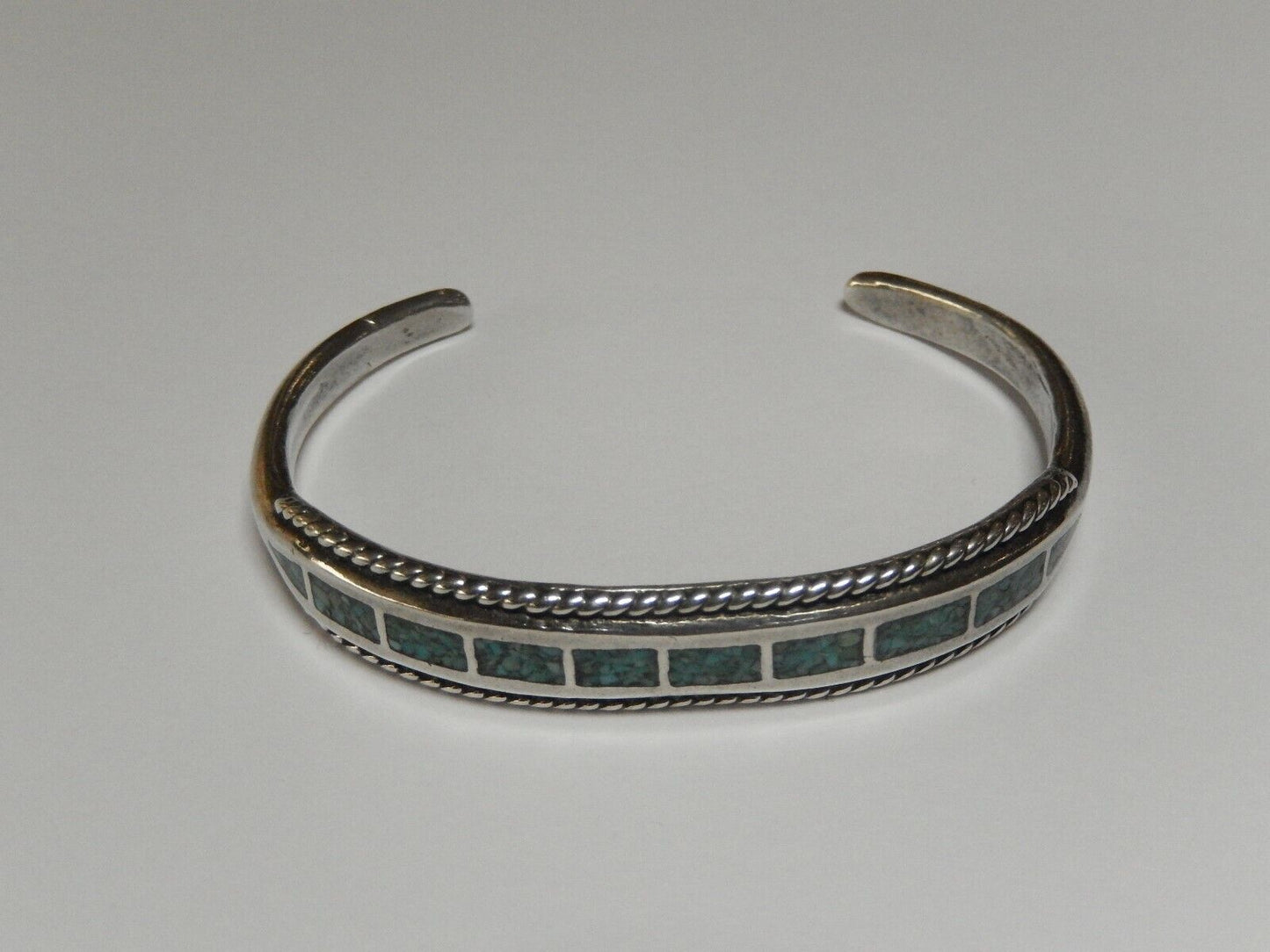 Vintage Southwest American Sterling Silver Turquoise Inlay Cuff Hallmarked