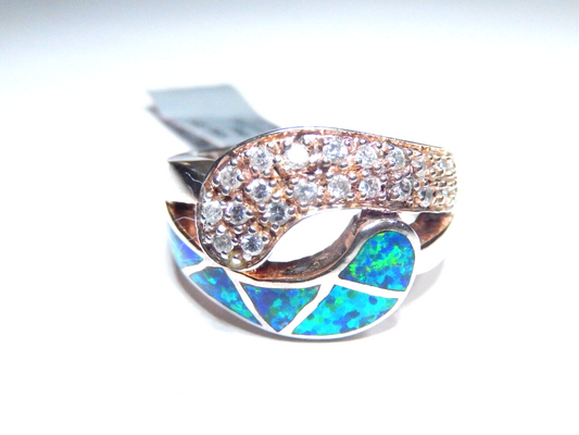 *VINTAGE*  Sterling Silver  Fire Opal  & Cz  Ring 8.5