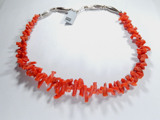 *VINTAGE*  Native American Navajo Sterling Silver  Beads & Coral Necklace 16.75"