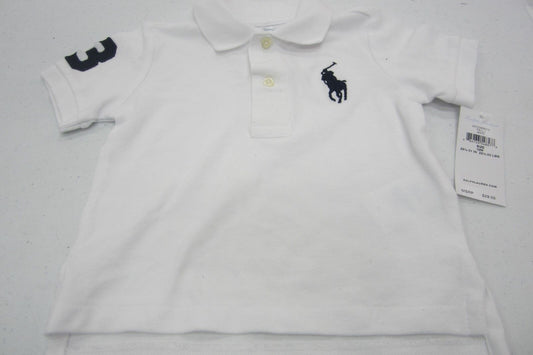 NWT Ralph Lauren Boys SS Big Pony Crested White Mesh Polo Shirt Sz 6mo