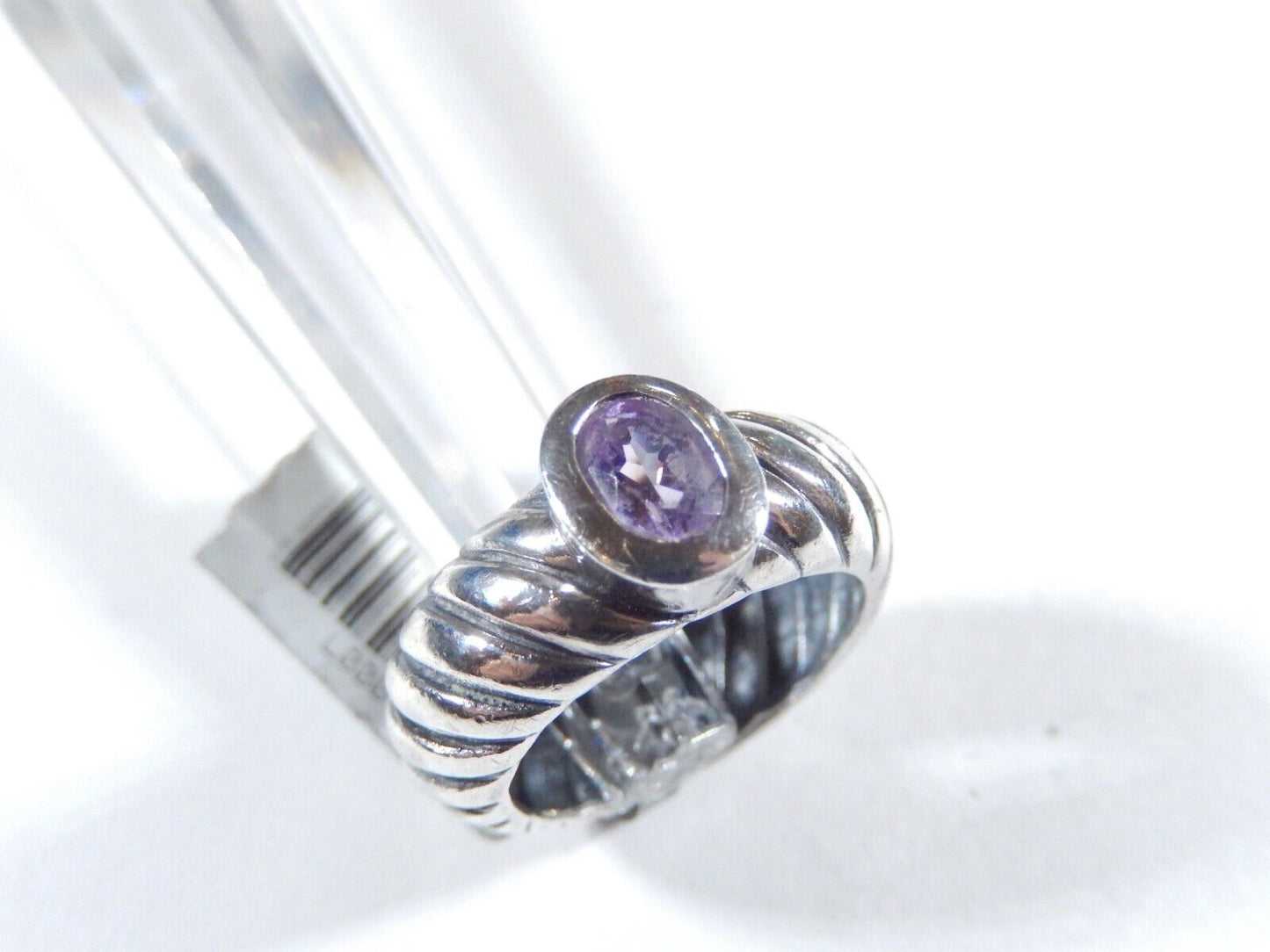 .75CT Oval Amethyst Classic Sterling Silver 8.5mm Wide Twist Band Ring  Size 7