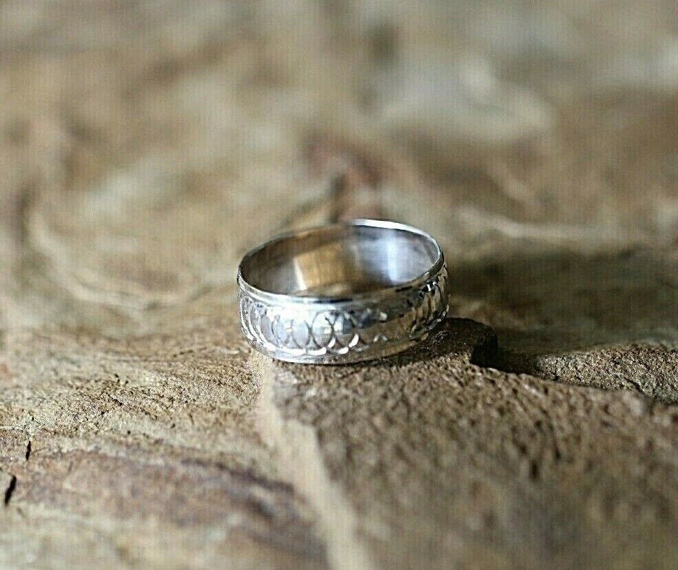 *VINTAGE* Stunning Mexico 925 Sterling Silver 7.7MM MODERNIST Band Ring Sz- 11