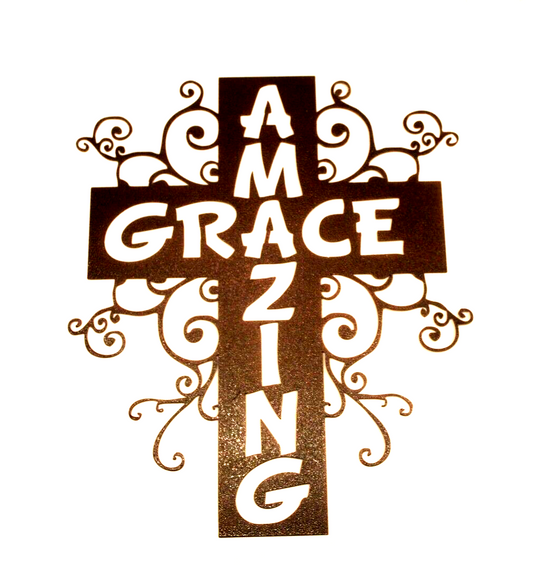 *NEW* 14ga. Amazing Grace Cross 18" x 13.5" Metal Wall Art Copper Powder Coated