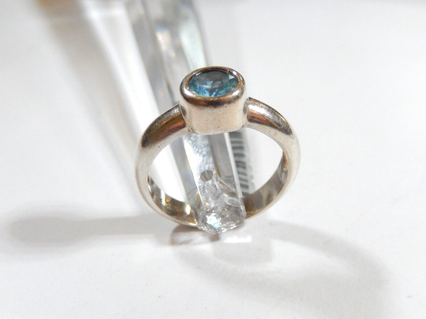 *VINTAGE*  Sterling Silver .75 CT  Bezel Set Blue Topaz Solitaire Ring Size 7.5