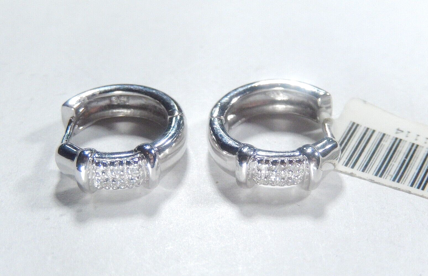 14k Solid White Gold Natural Diamond Decorative 16mm  Huggie Hoop Earrings