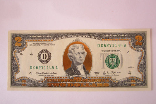 22 K GOLD LEAF- 2 DOLLAR BILL-  COLLECTOR  LEGAL NOTE- D06271144A