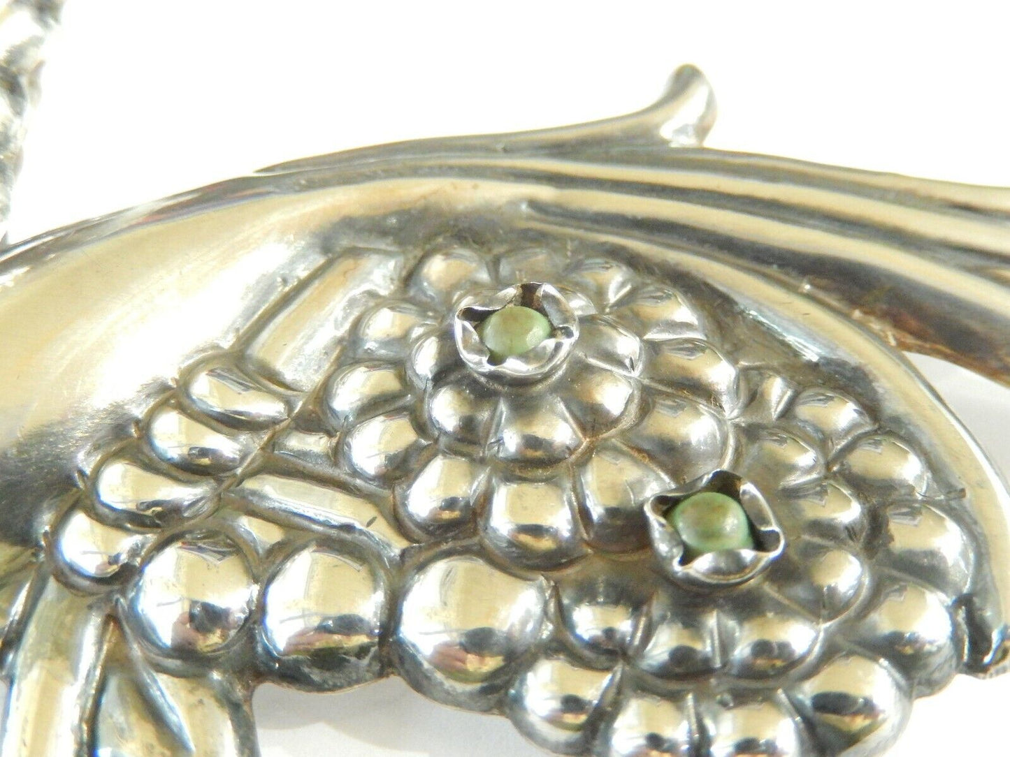 *RARE VINTAGE* HUGE 1940S MEXICO STERLING SILVER  PEACOCK PIN BROOCH 5.75" x 3"