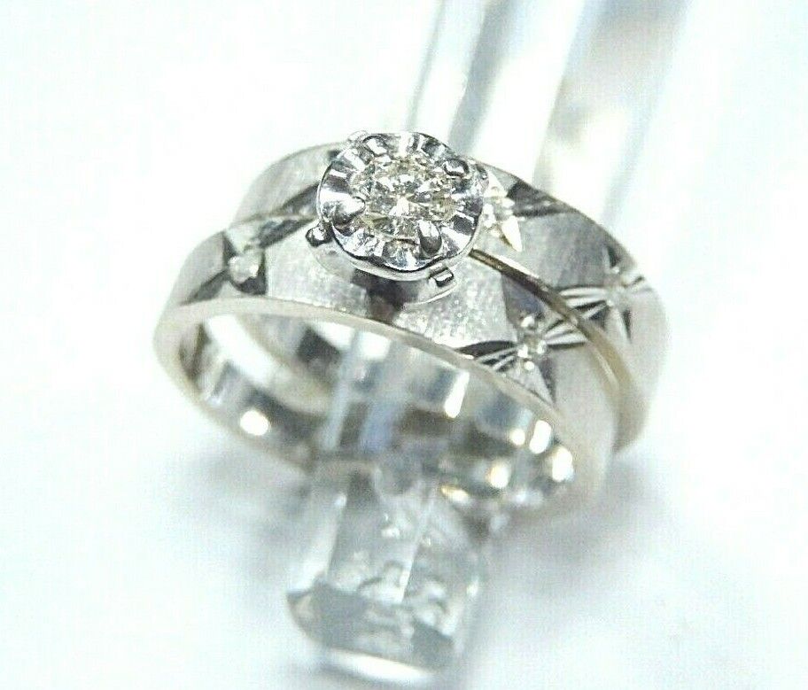 *NWT* 14K White Gold Solitaire VS Diamond Engagement Wedding Two Ring Set Size 7