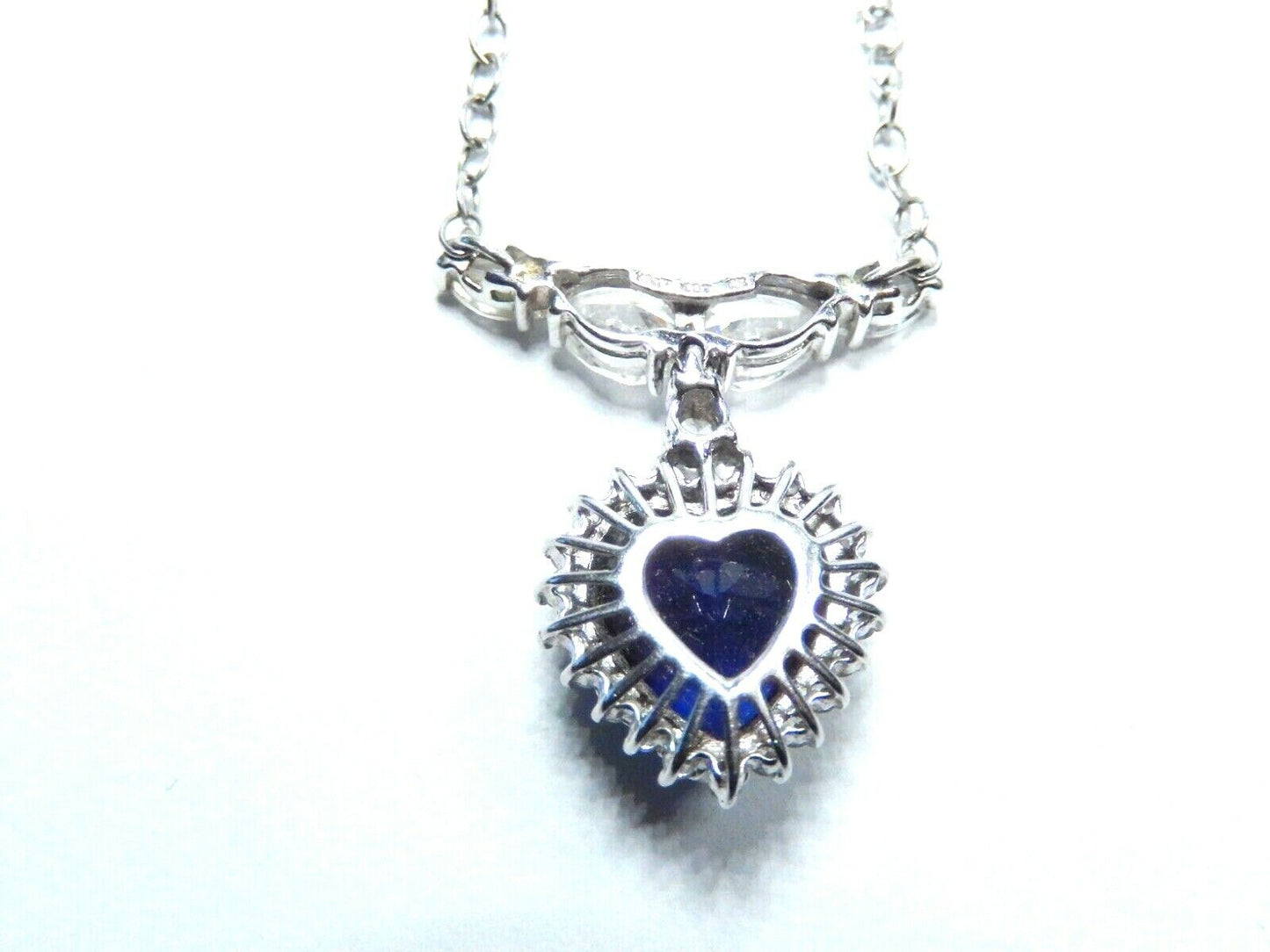 *NWT*  STATEMENT 10K White Gold  6.0CT Heart  Sapphire & 1.50CT CZ  18" Necklace