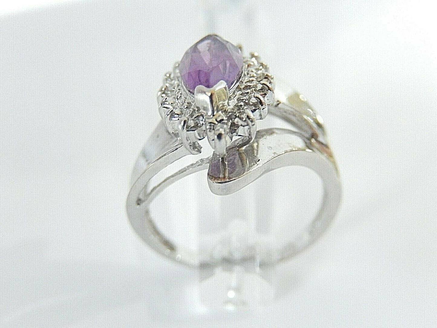 HALO 10k White Gold Amethyst and Diamond Ring Sz 7.5