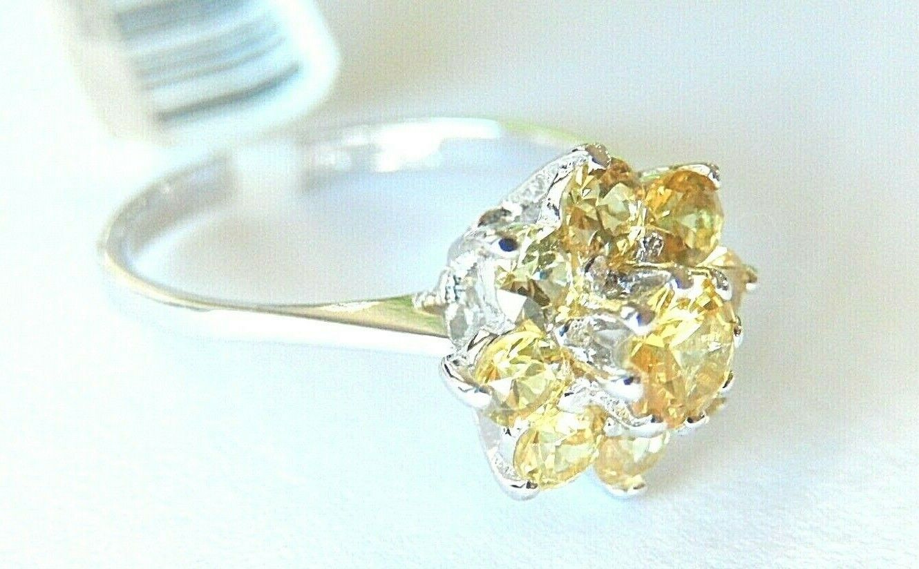 *NWT* 14k White Gold .75CT Natural Citrine Women's Cluster Ring Size 6.5