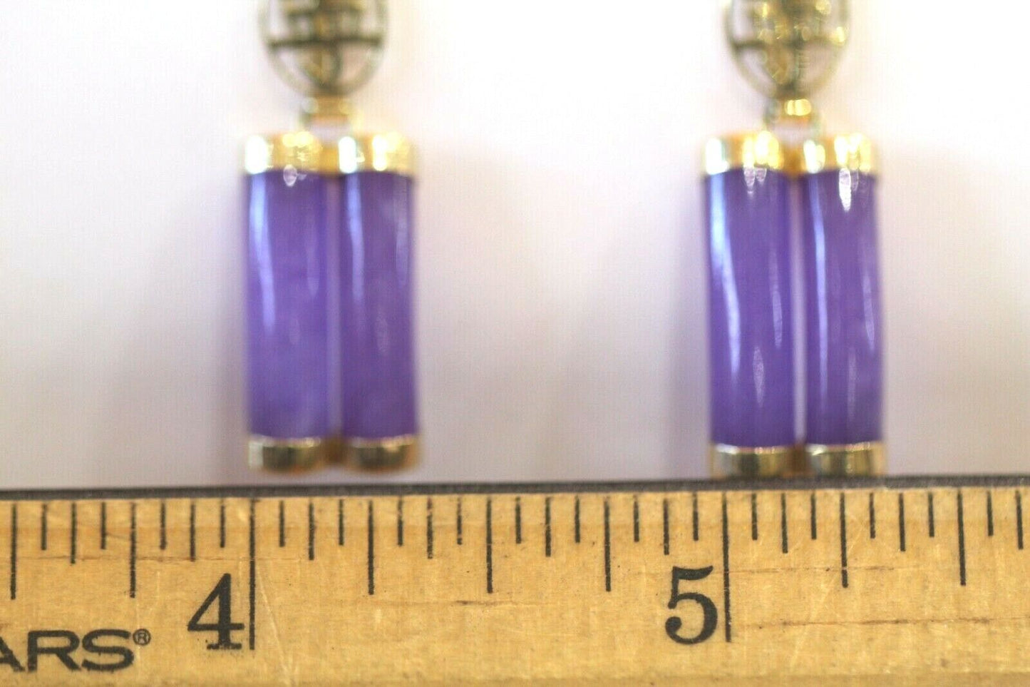 *VINTAGE*  14k Yellow Gold LONGEVITY Chinese Symbol  Amethyst Dangle Earrings