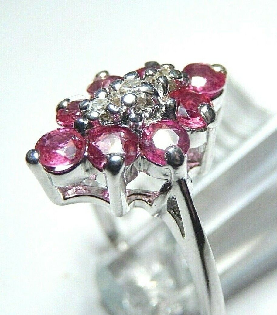 *NWT* 14k Genuine White Gold Ruby and Diamond Ladies Ring Size 6.75