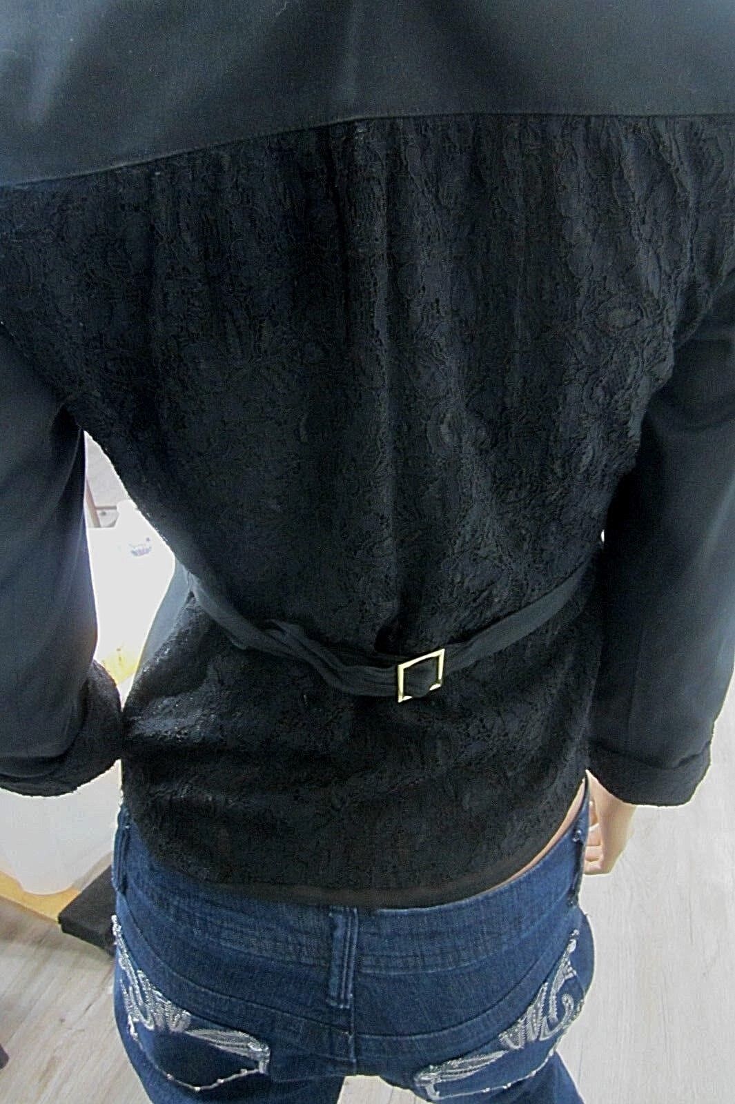 NWT Women's XOXO Black Blazer With Lace back & Arm Cuff Detail Size Small