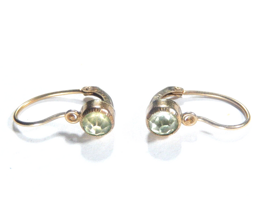 *VINTAGE*  10k Yellow Gold Round Peridot Hinge Back Dangle Earrings