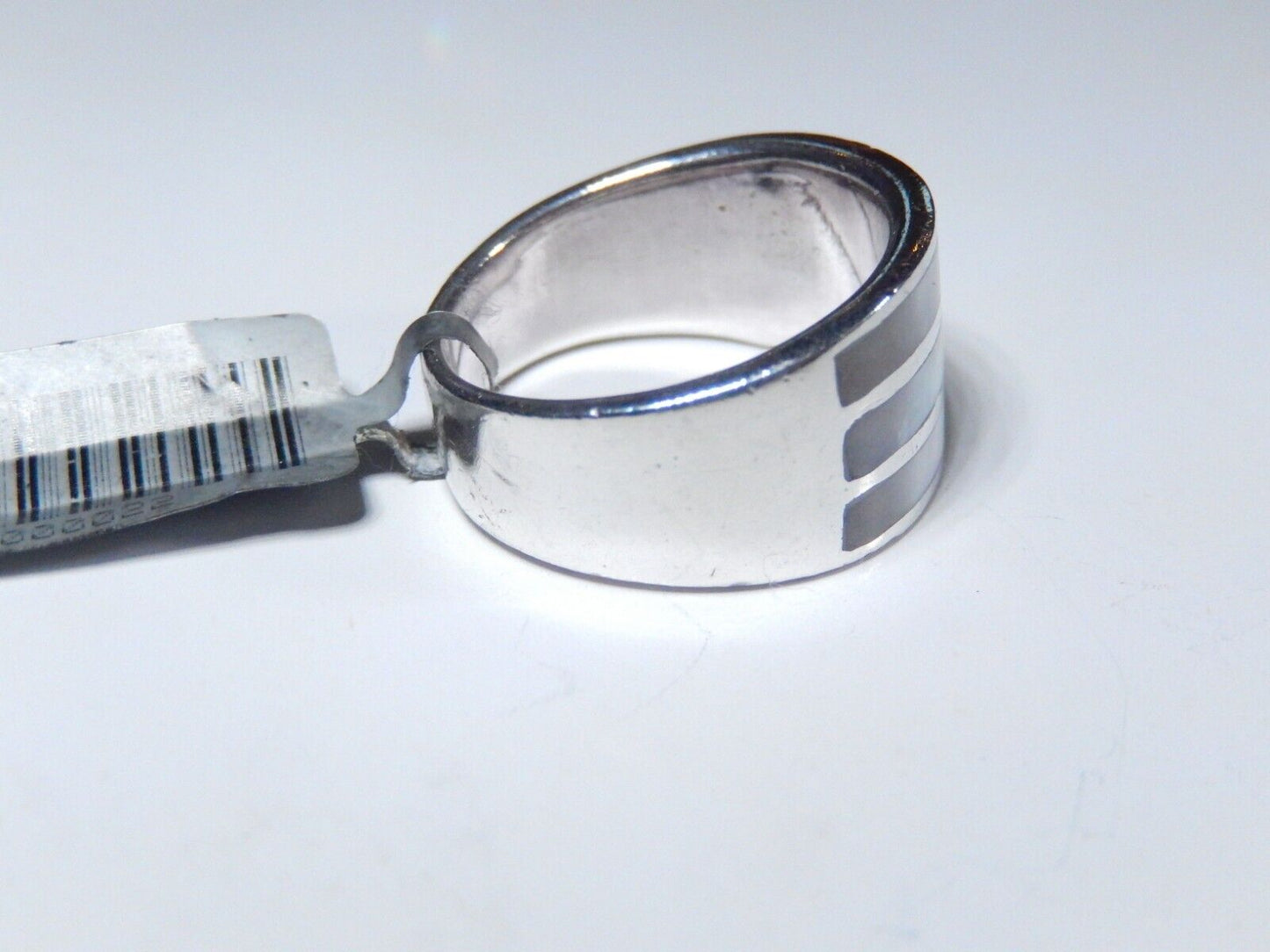 *VINTAGE*  Sterling Silver 11 mm Wide Band Inlay Mother of Pearl Ring Sz 6.5