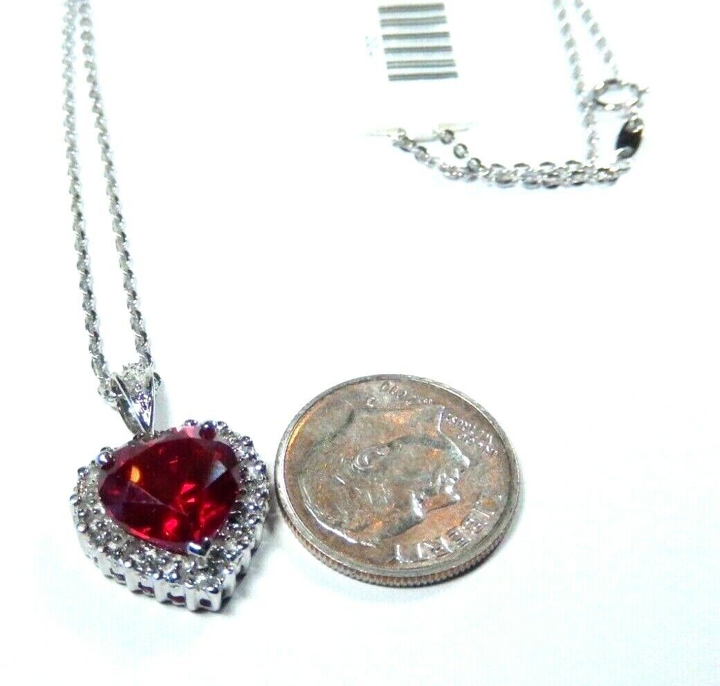 *NWT* 10K White Gold 4.00CT Heart Ruby & Natural Diamond  Pendant w/18" Chain