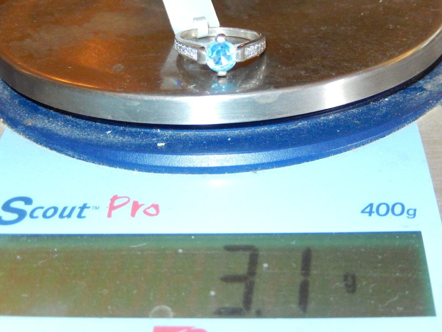*VINTAGE* Sterling Silver  1CT Size Blue Topaz and Cubic Zirconia Ring Size 6.75