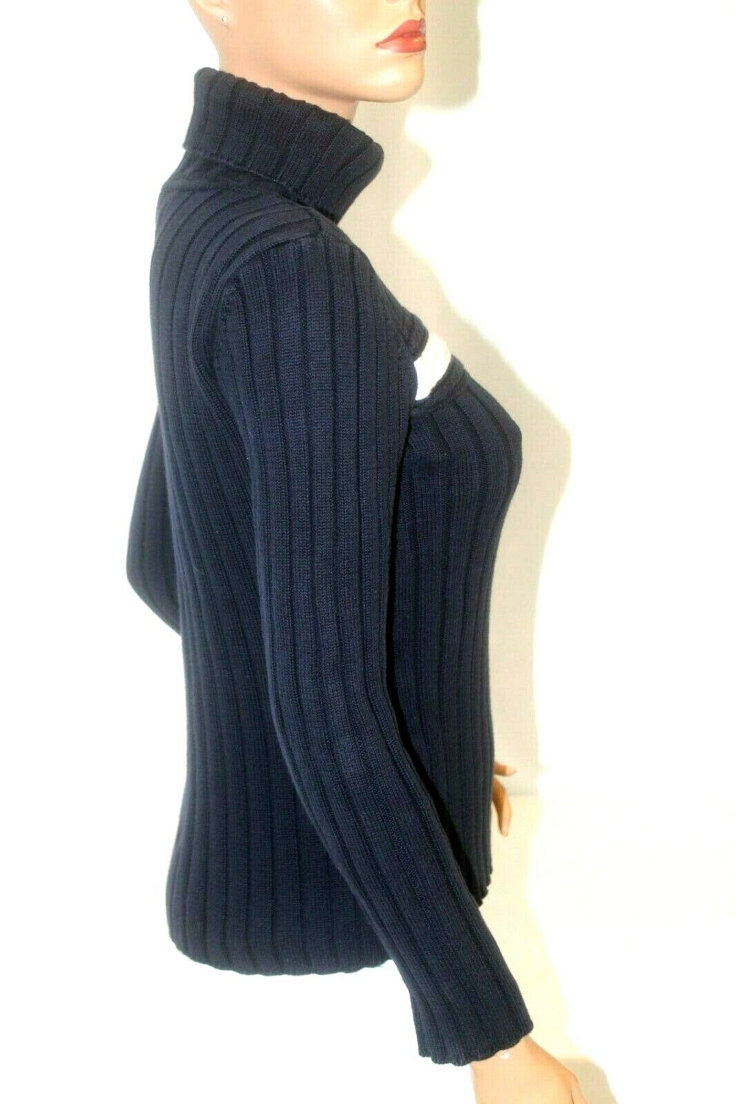 *VINTAGE*  Tommy Hilfiger Navy Sweater Turtle Neck Flag Logo Thick Ribbed Sz M