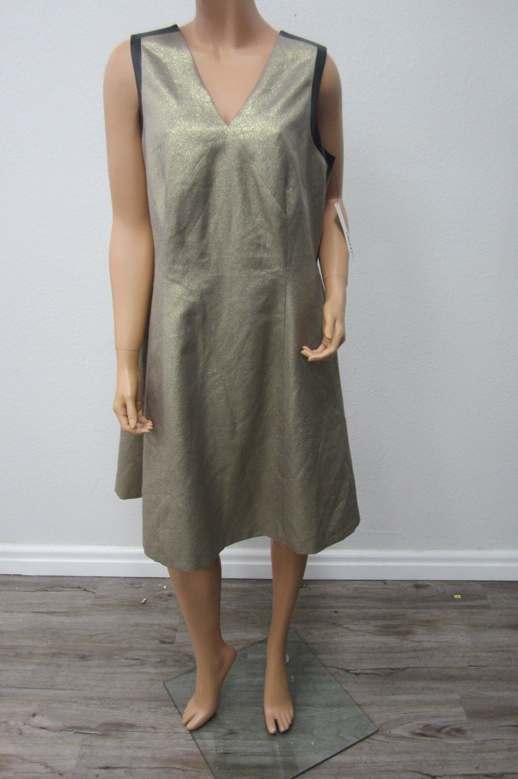 NWT DKNY GOLD GLITTER RUCHED SHEATH DRESS FULLY LINED SIZE 14W (MSRP $159.50)