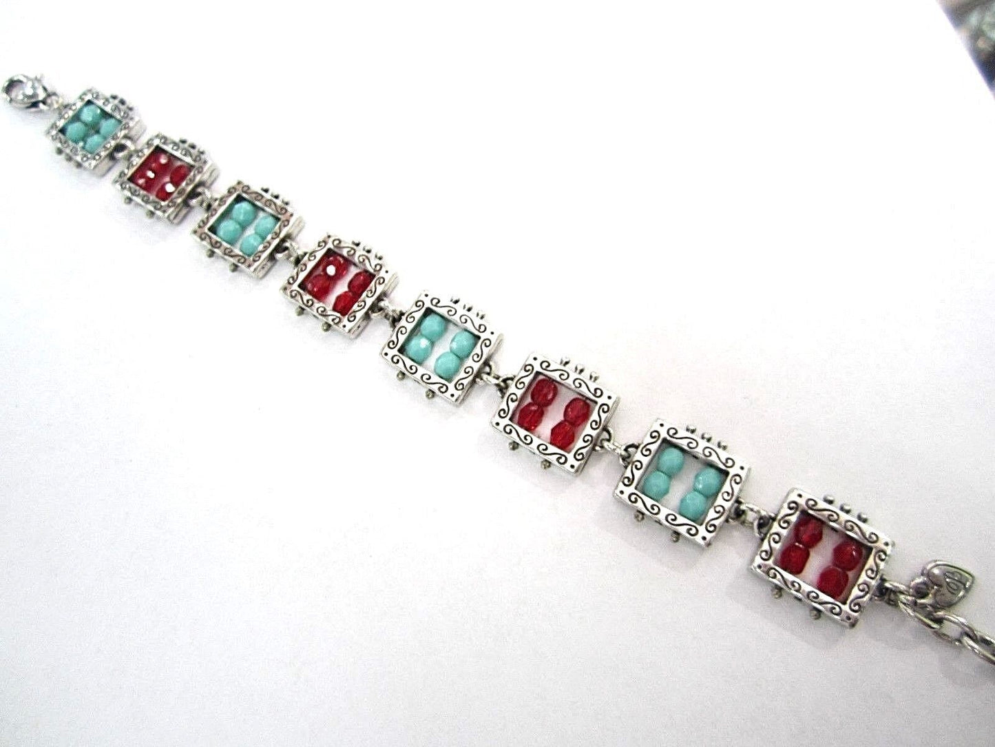 RETIRED BRIGHTON "BEADAZZELED" RED & TURQUOISE BLUE CRYSTAL BRACELET