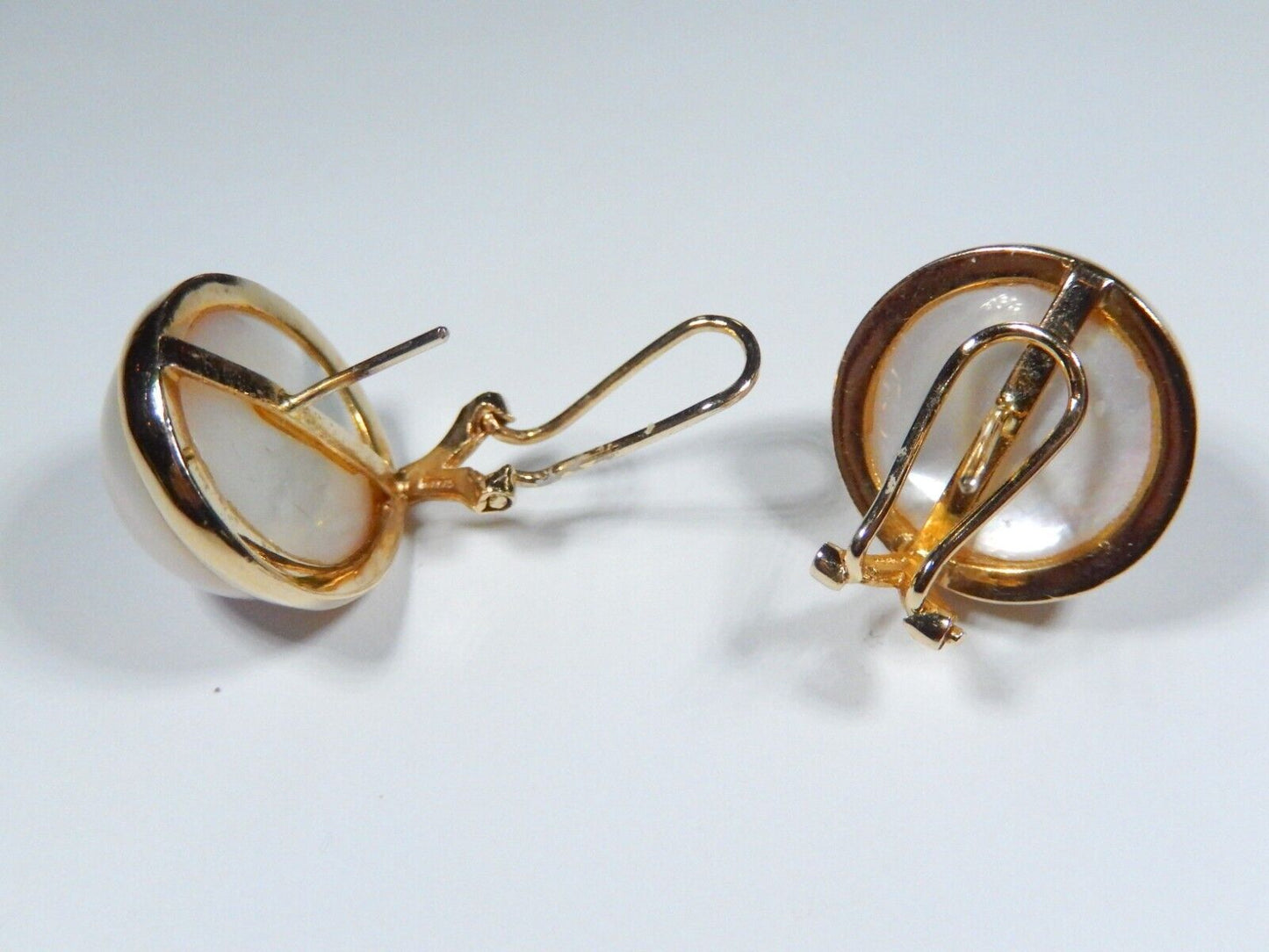 14k Yellow gold 17.5 mm Mabe Pearl Earrings with French clip backs 9.7g